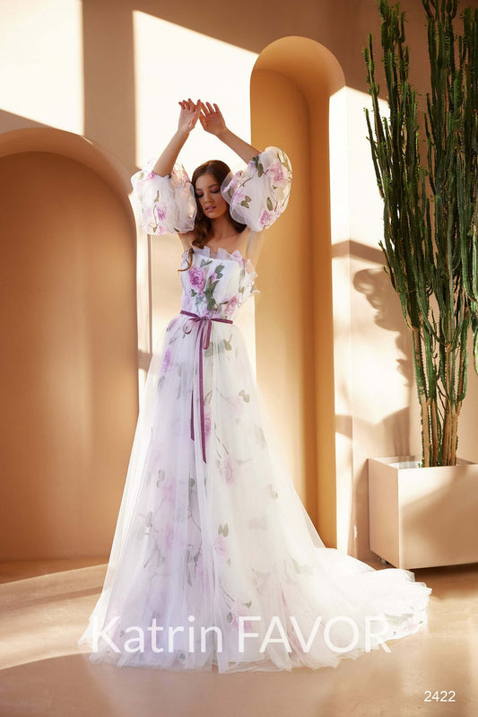 KatrinFAVORboutique-Wedding dress with colored flowers Alternative wedding gowns