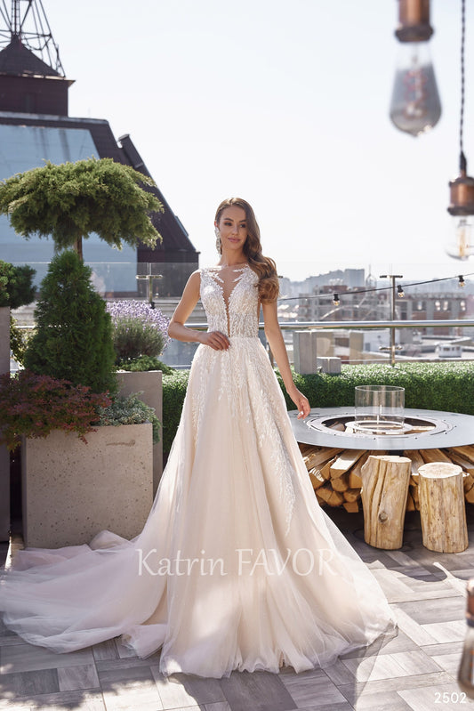 KatrinFAVORboutique-Blush tulle a-line beach wedding dress