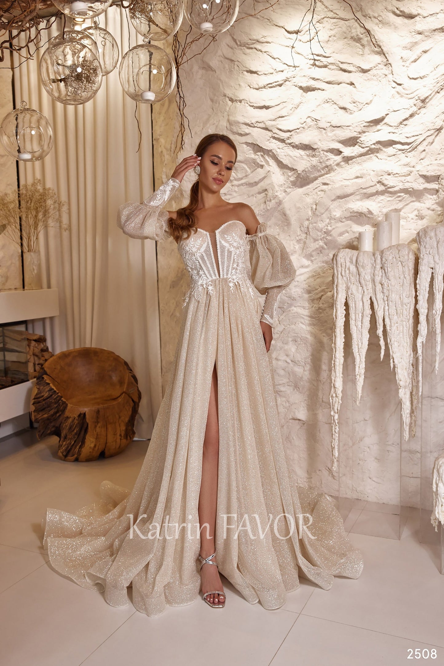 KatrinFAVORboutique-Fairy puff sleeve champagne wedding dress