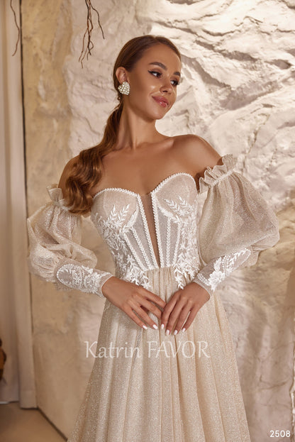 KatrinFAVORboutique-Fairy puff sleeve champagne wedding dress