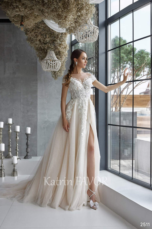 KatrinFAVORboutique-Floral embroidered wedding dress Tulle wedding gown