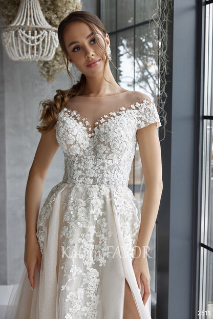 KatrinFAVORboutique-Floral embroidered blush tulle rustic wedding dress