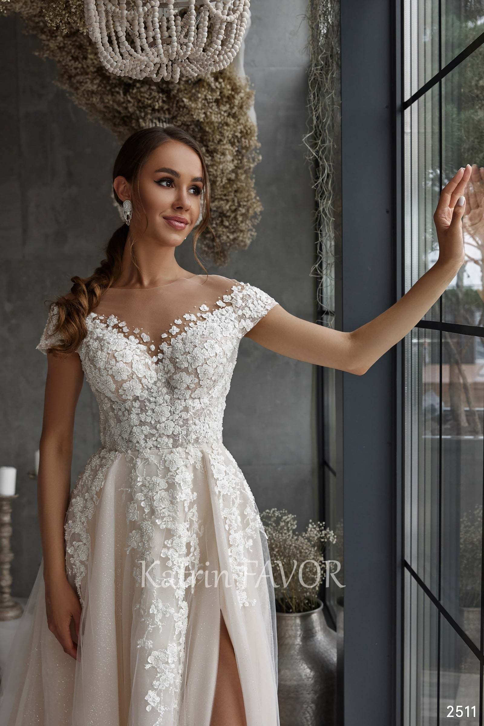 KatrinFAVORboutique-Floral embroidered wedding dress Tulle wedding gown