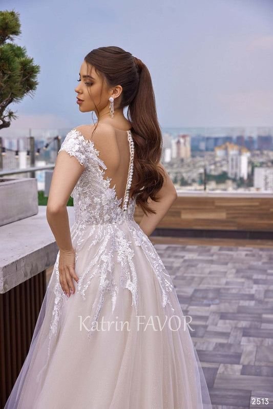 KatrinFAVORboutique-Illusion back wedding dress with buttons Elope bridal 