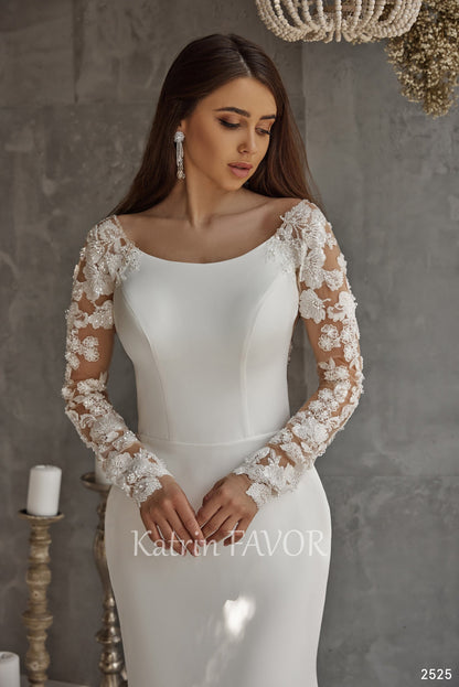KatrinFAVORboutique-Embroidered long sleeve crepe fitted wedding dress