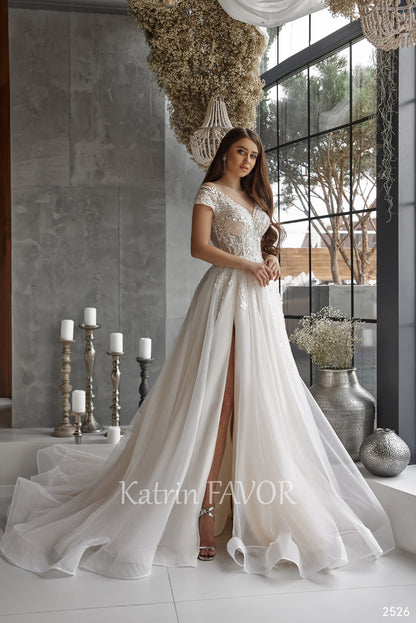 KatrinFAVORboutique-A-line tulle wedding gown with high slit