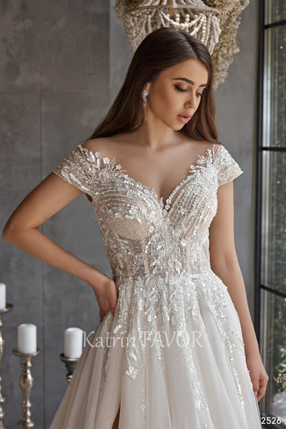 KatrinFAVORboutique-A-line tulle wedding gown with high slit