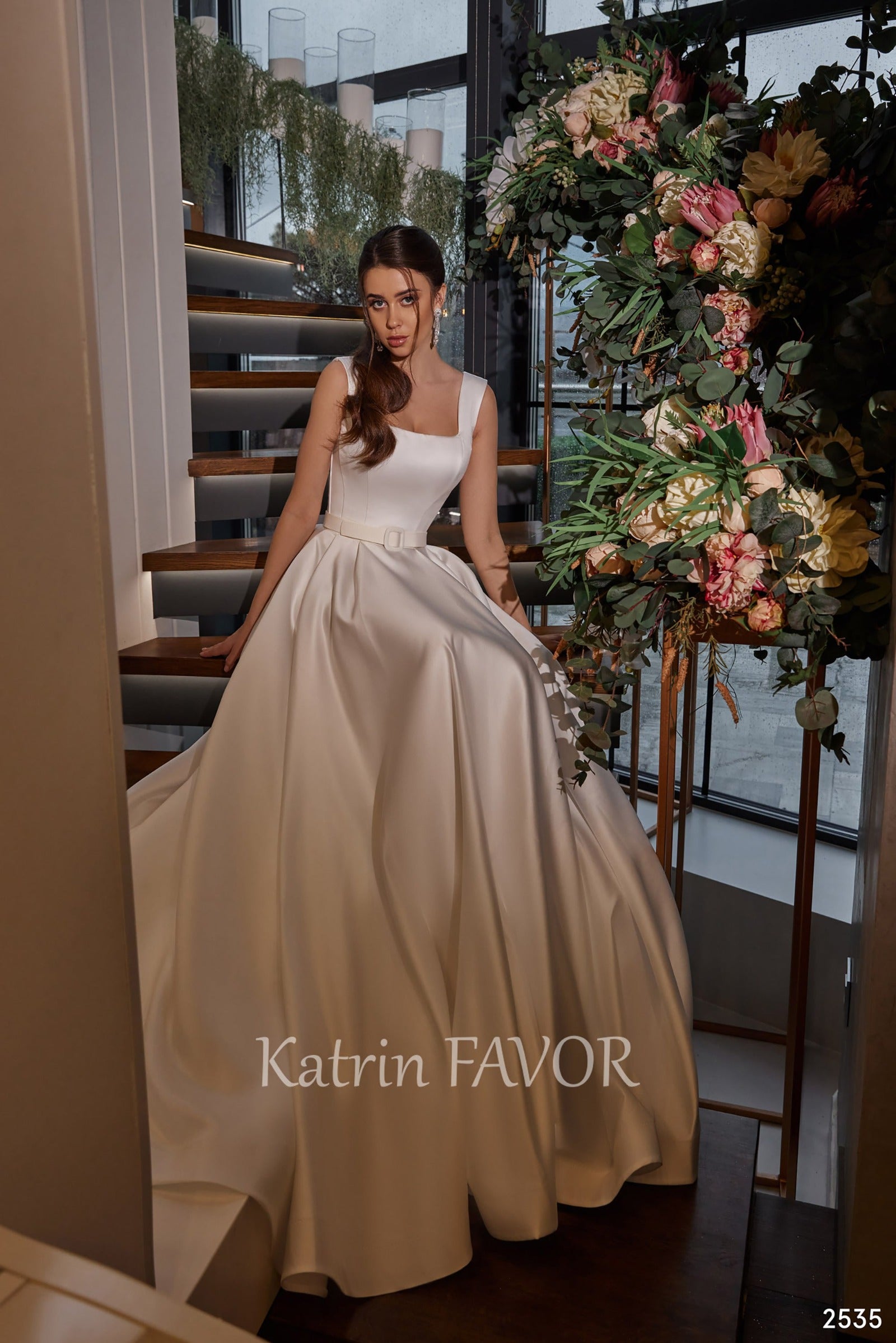 KatrinFAVORboutique-Square neck satin wedding dress