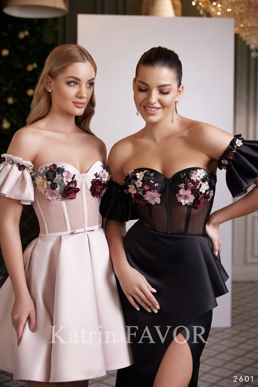 Floral embroidered bustier corset cocktail dress