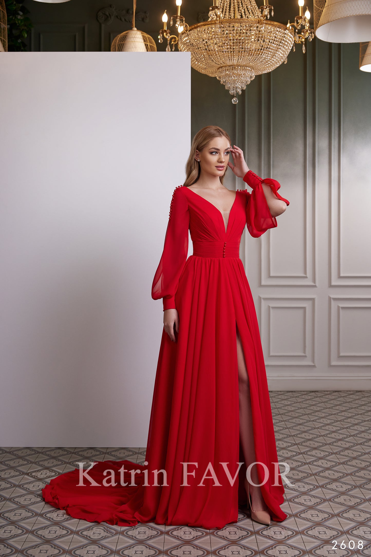 Red chiffon mother of the bride dress