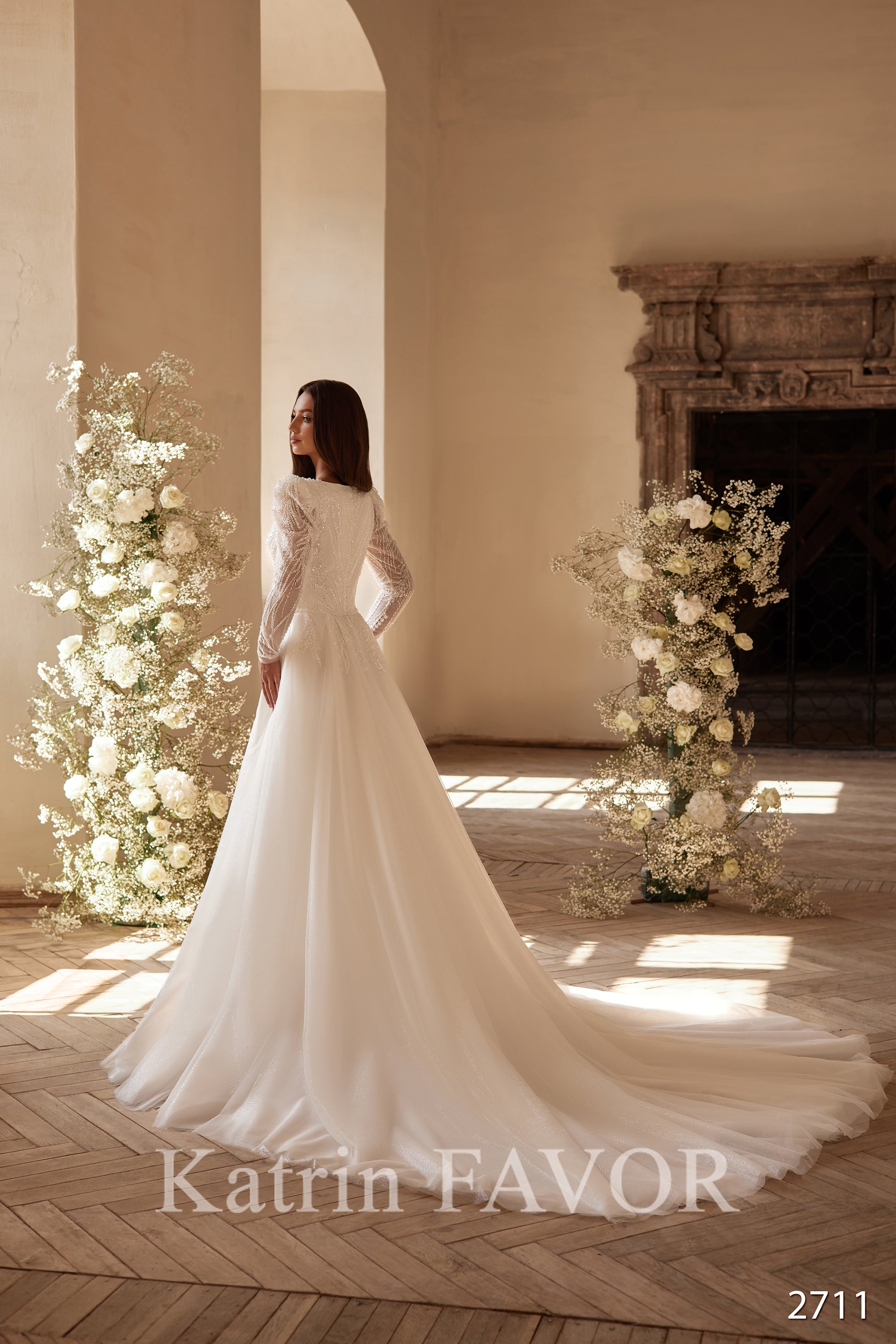 Long sleeve cathedral wedding dress