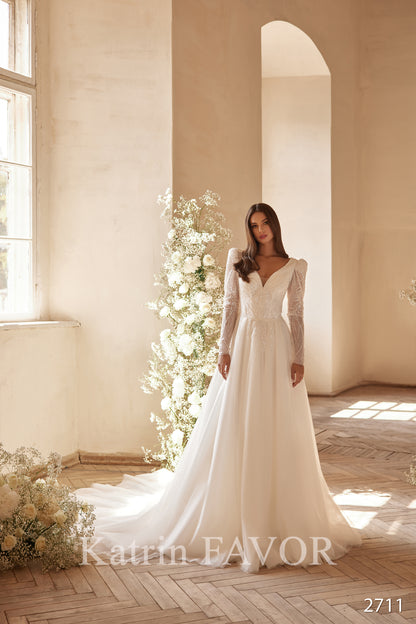 Long sleeve cathedral wedding dress