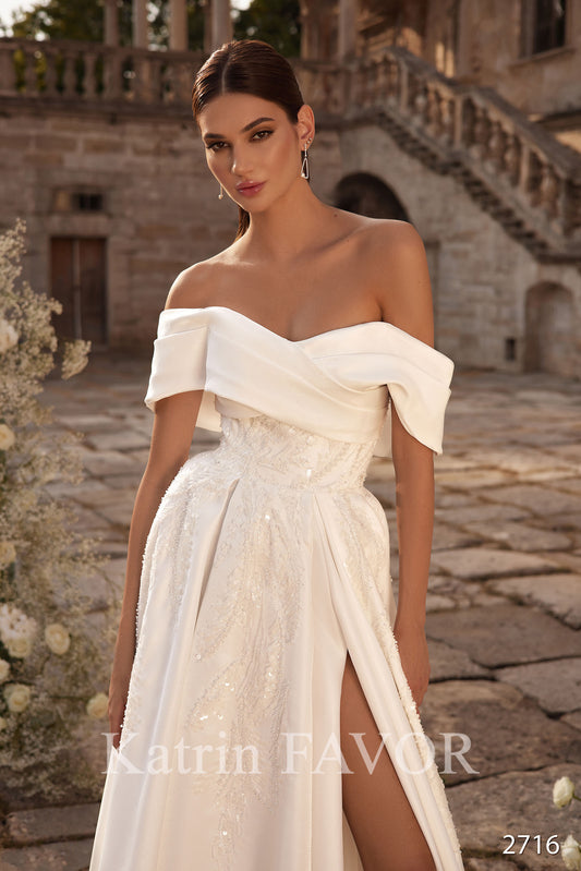 Katrin Favor - Elegant satin off the shoulder wedding dress