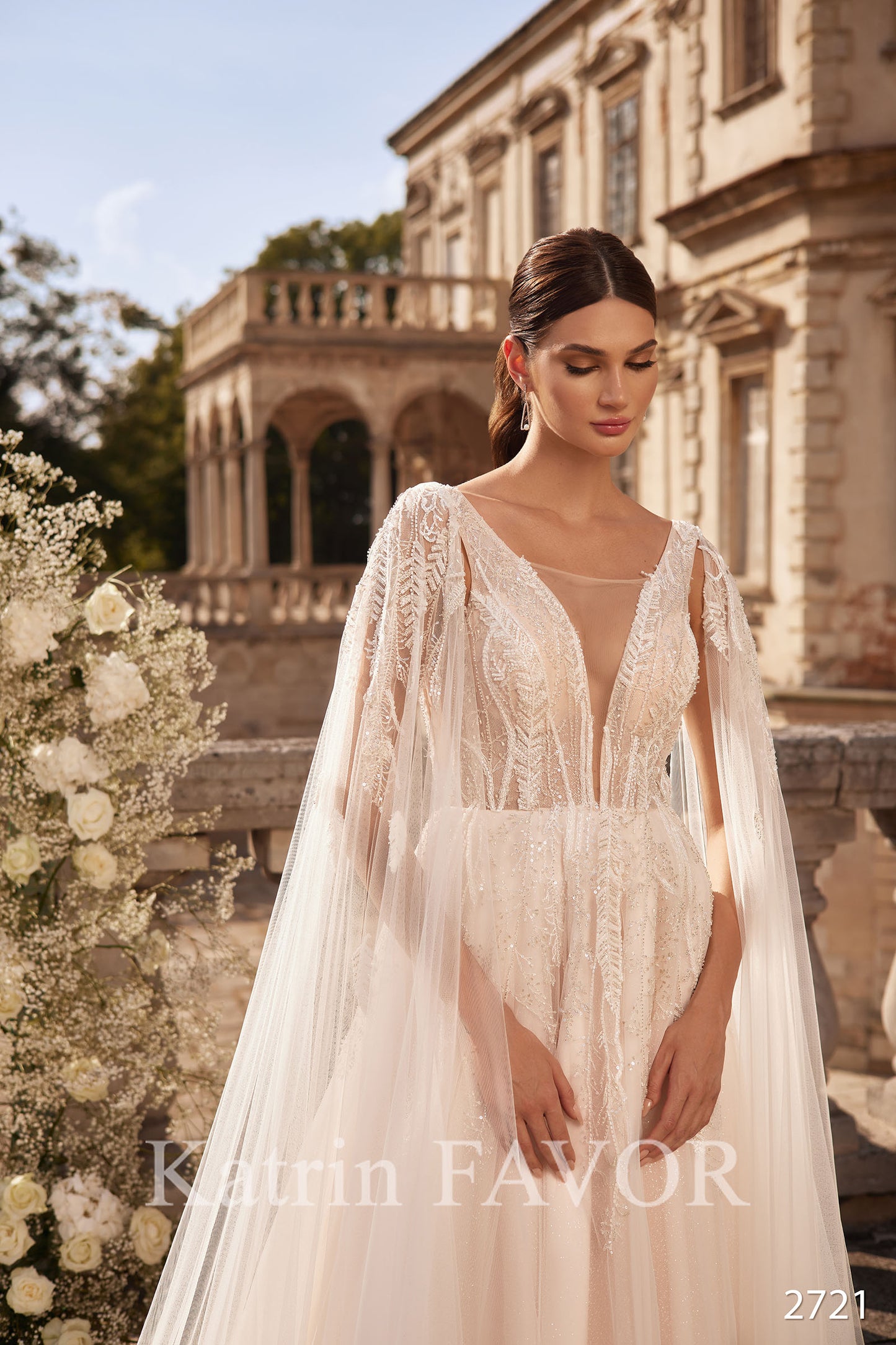 KatrinFAVORboutique-Goddess tulle cape wedding dress