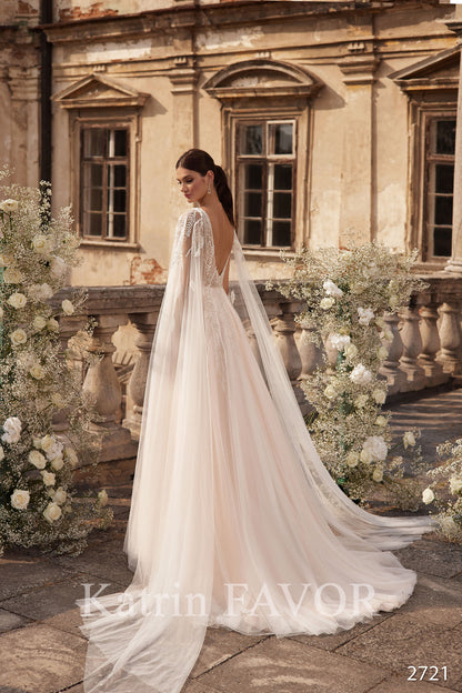 KatrinFAVORboutique-Goddess tulle cape wedding dress