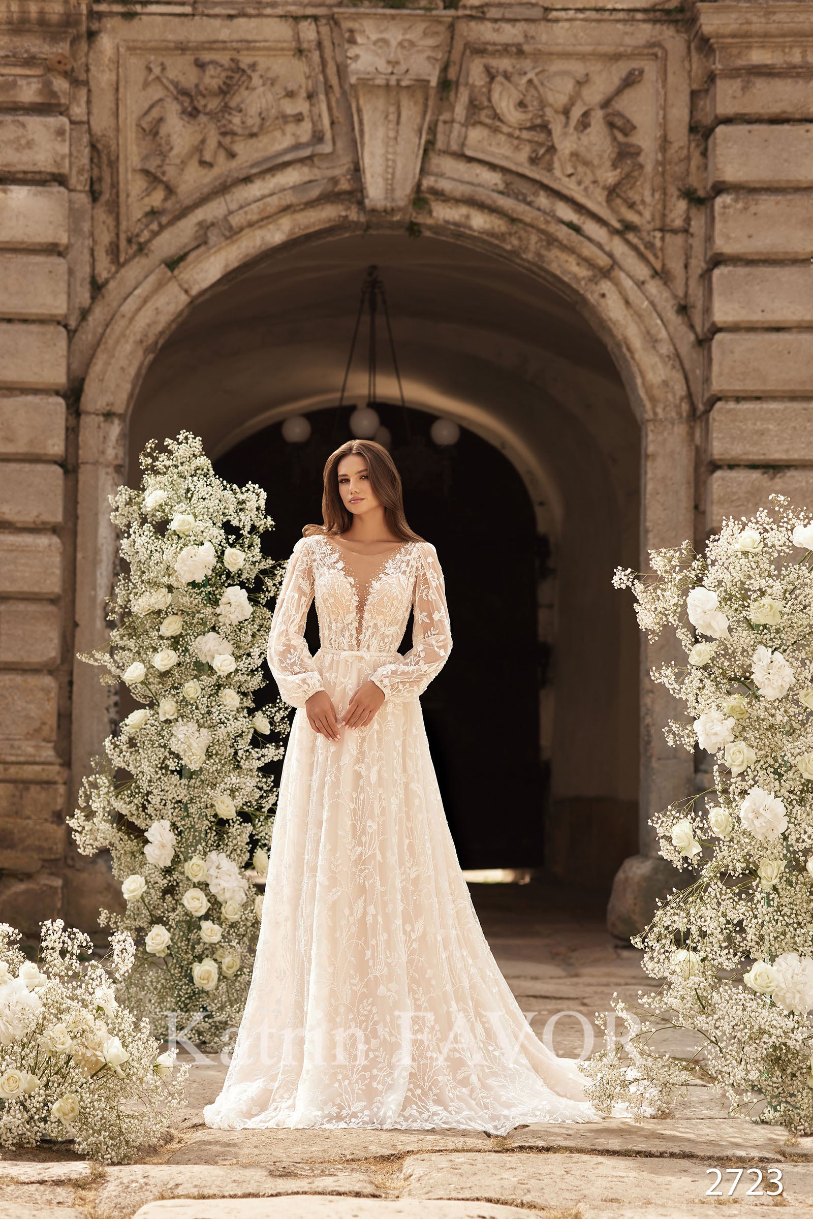 KatrinFAVORboutique-Floral embroidered wedding dress with sleeves