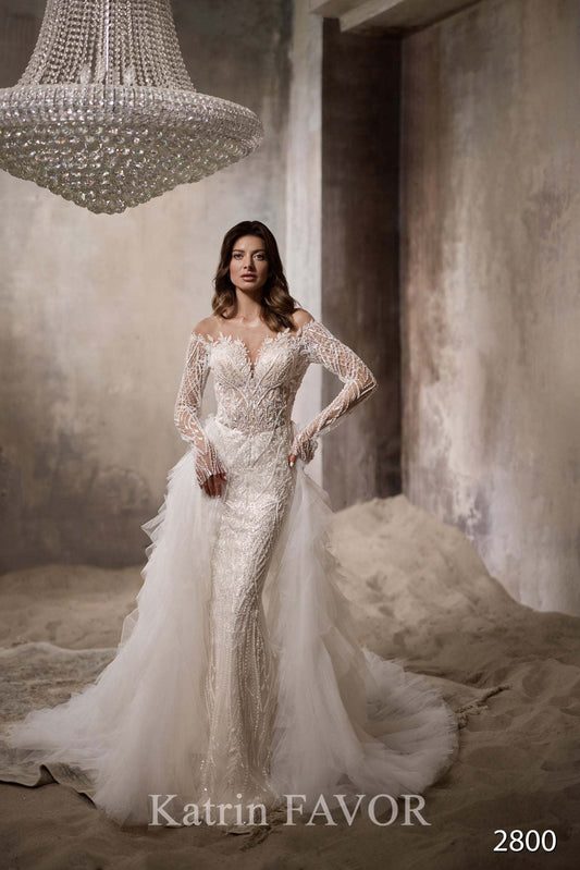 KatrinFAVORboutique-Off shoulder lace wedding gown Sleek wedding gowns