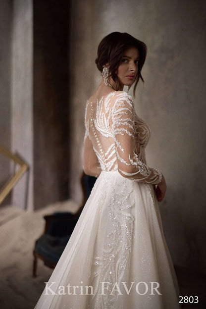 KatrinFAVORboutique-Cream color wedding gown Flowy tulle wedding dress