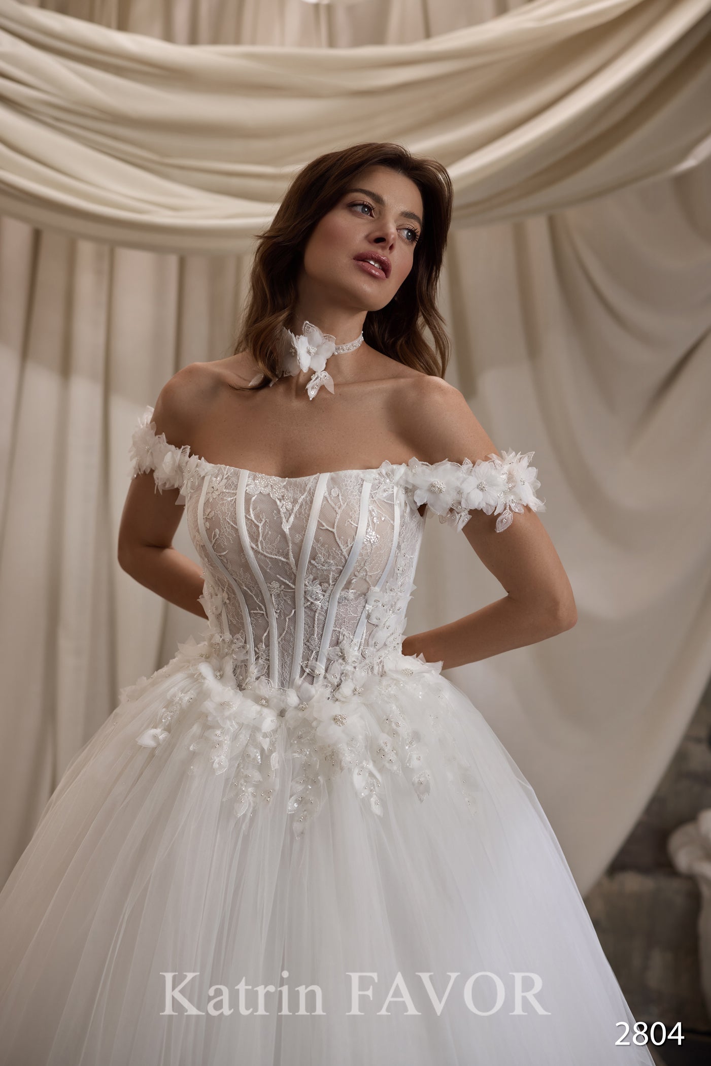 KatrinFAVORboutique-Ball gown off shoulder wedding dress Princess corset wedding dress