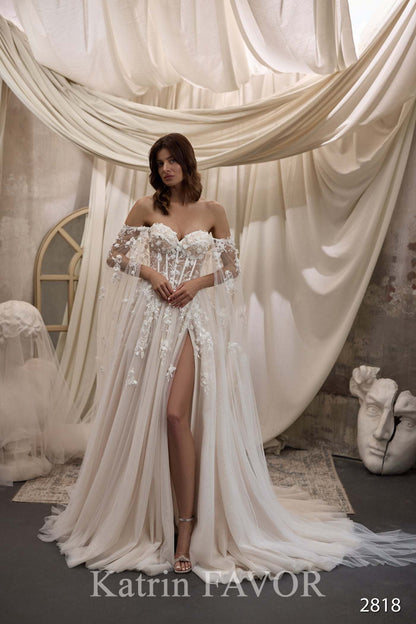 KatrinFAVORboutique-Floral lace wedding dress Fairytale wedding dresses 