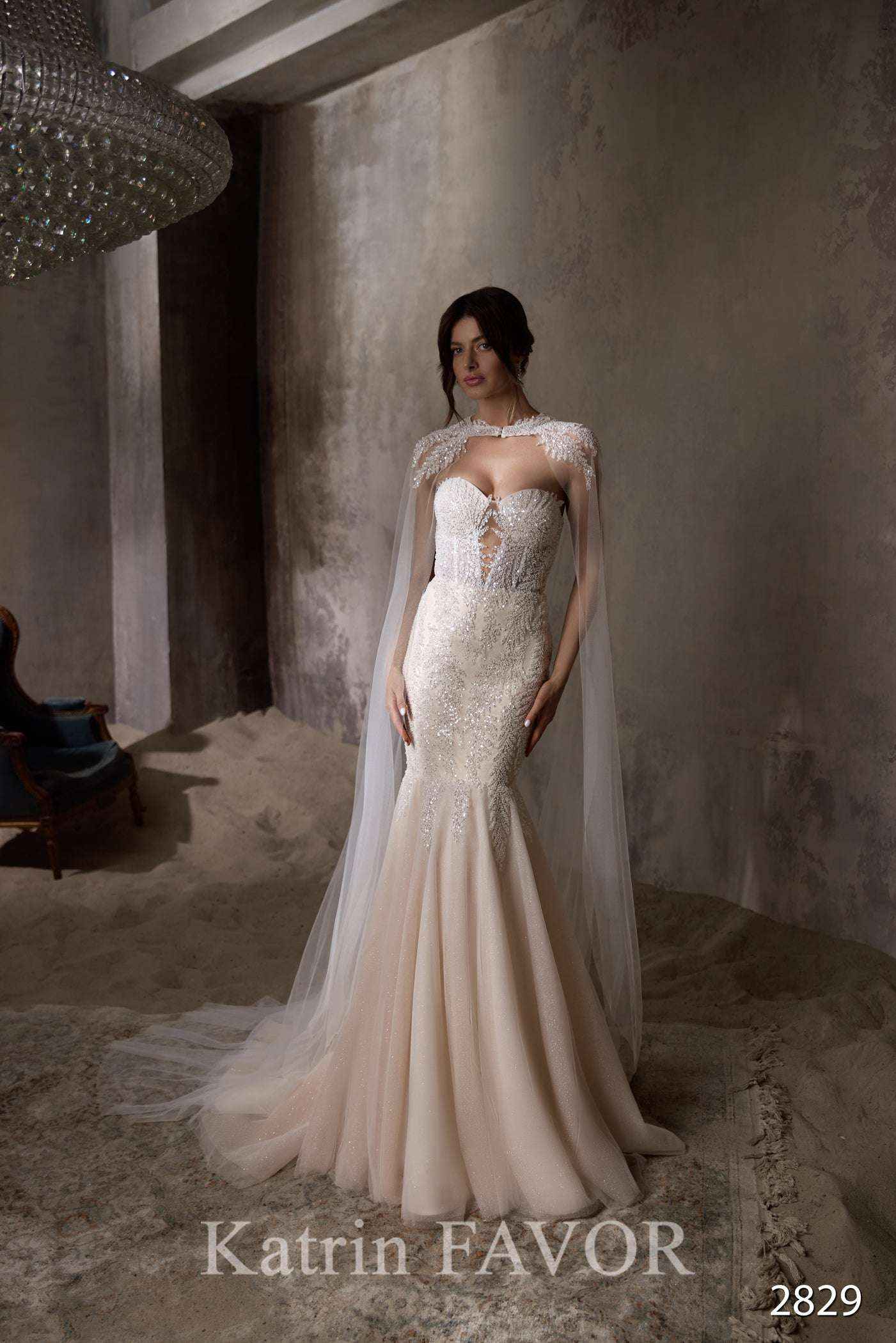 KatrinFAVORboutique-Sweetheart mermaid wedding dress Cape wedding gown