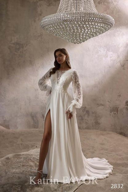 KatrinFAVORboutique-Lace bishop sleeve wedding dress Fall wedding dresses