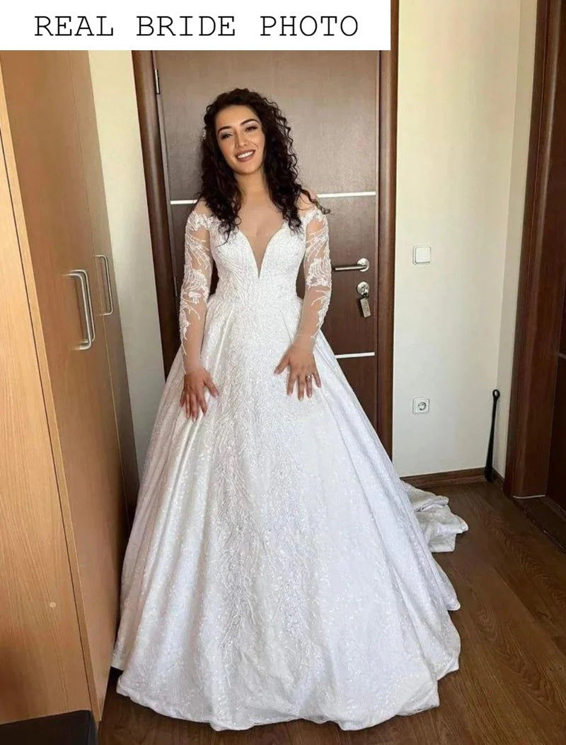 Puffy wedding dress with lace sleeves | Bridal couture