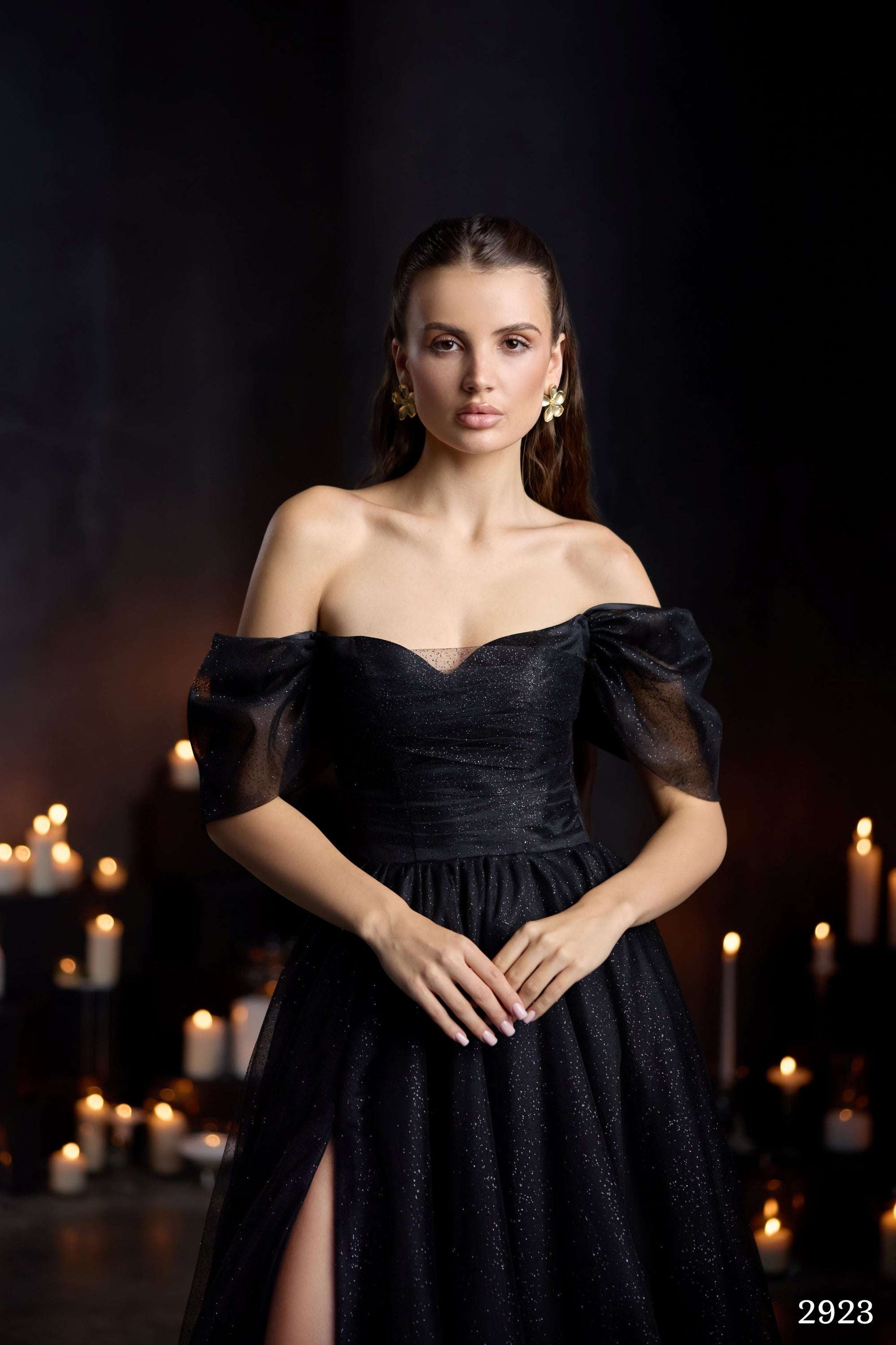 Black glitter wedding dress Off shoulder sparkly dress