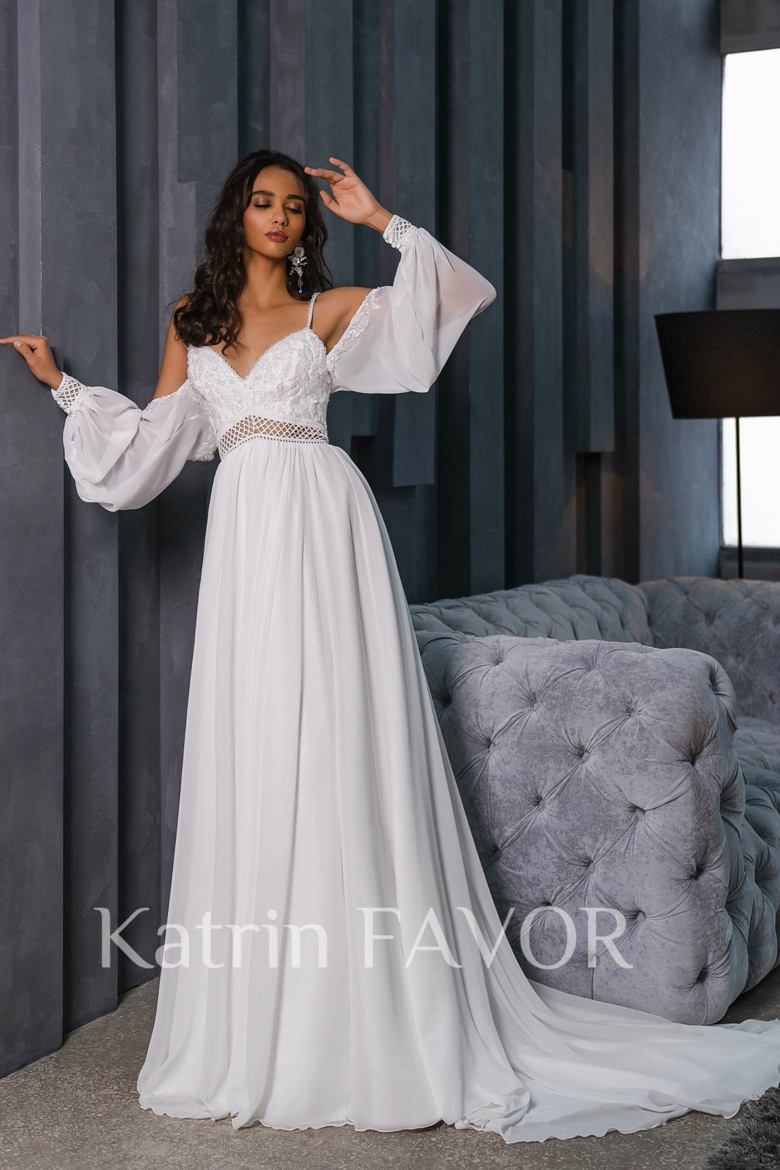 KatrinFAVORboutique-Boho chiffon wedding dress