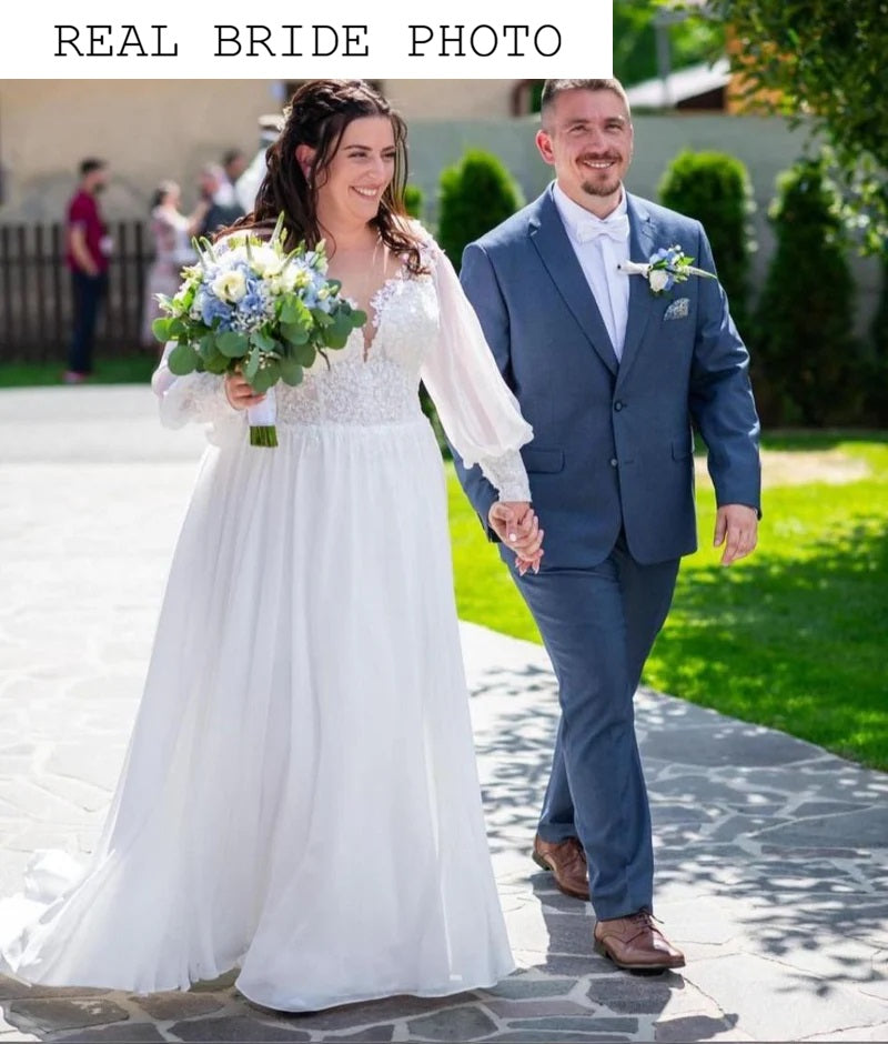 Chiffon bishop sleeve a-line wedding dress