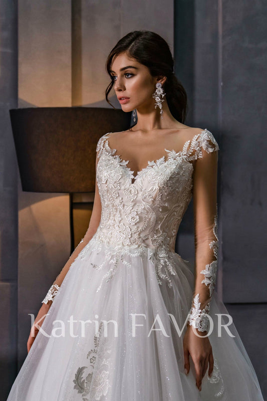 KatrinFAVORboutique-Embroidered long sleeve wedding dress