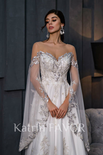 KatrinFAVORboutique-Medieval wedding dress Flutter sleeve wedding dress