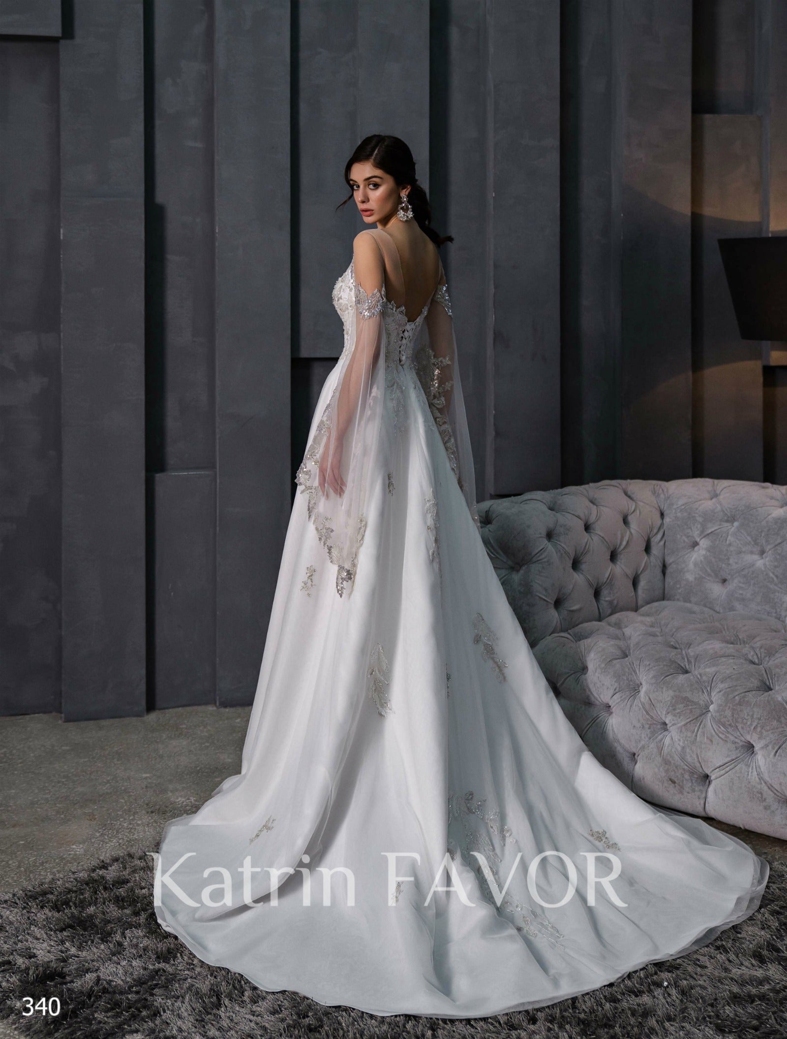 KatrinFAVORboutique-Medieval flutter sleeve fairy wedding dress