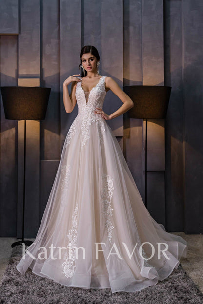 KatrinFAVORboutique-Blush a-line rustic wedding dress