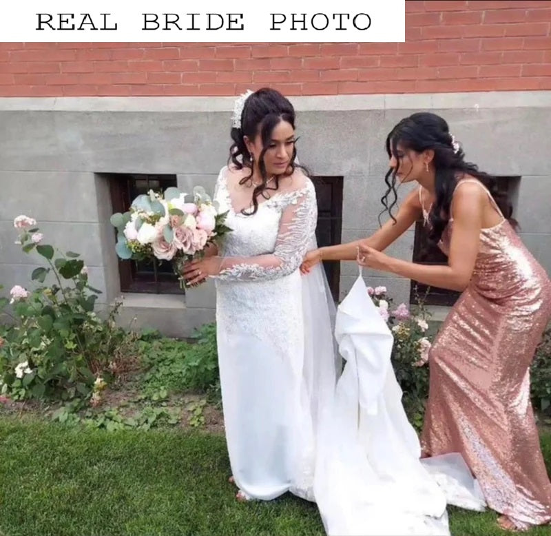 Long sleeve sheath fitted wedding dress