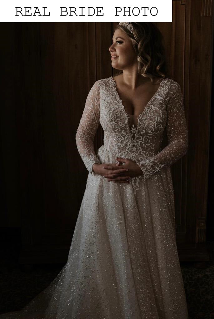 Open back sparkle wedding dress