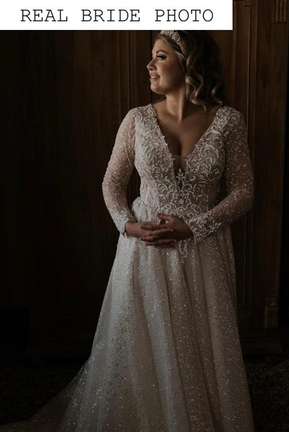 Open back sparkle wedding dress