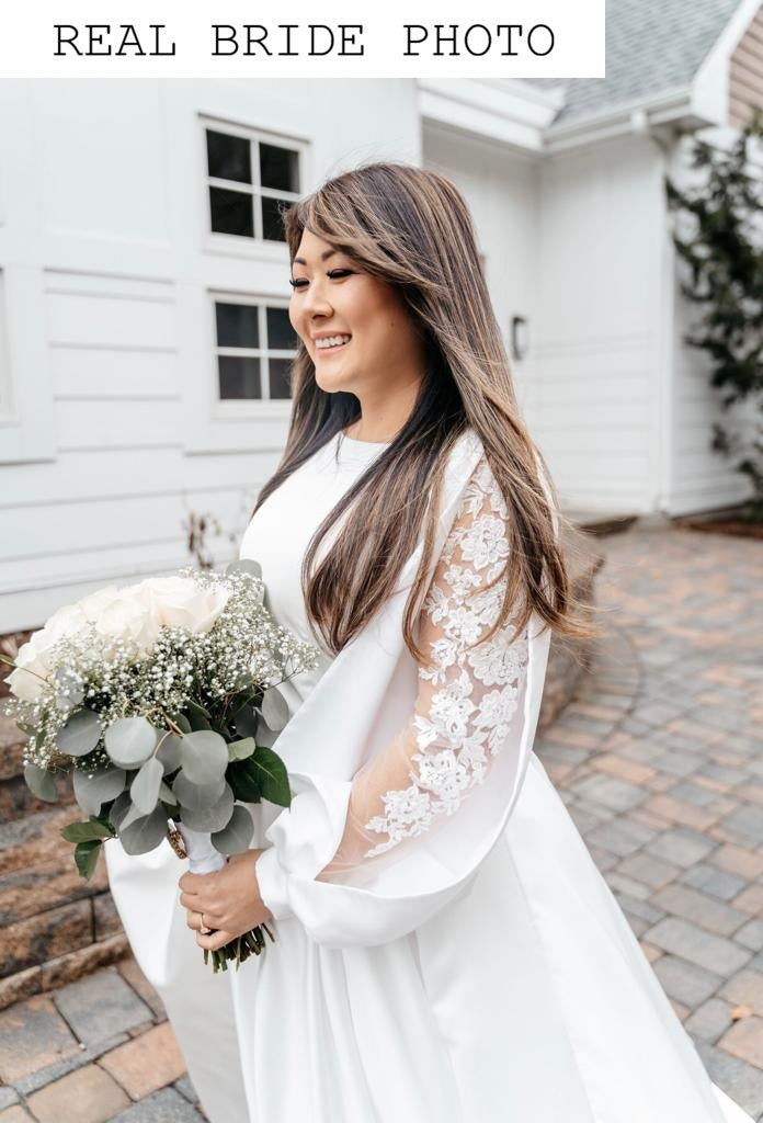Long sleeve satin bridal gown | Simple bridal dresses | KatrinFAVOR