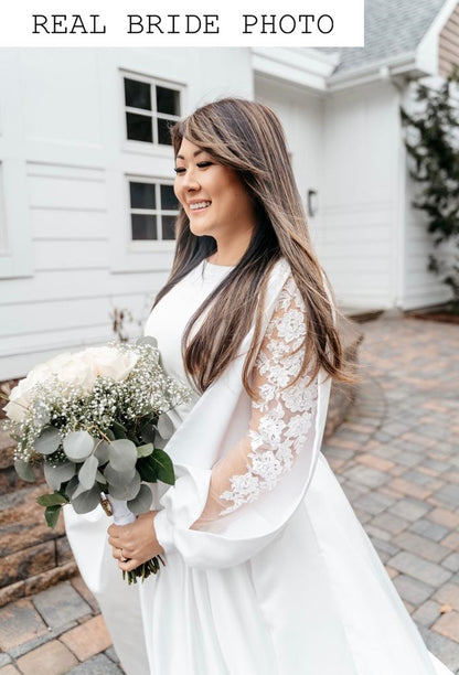 Long sleeve satin bridal gown | Simple bridal dresses | KatrinFAVOR
