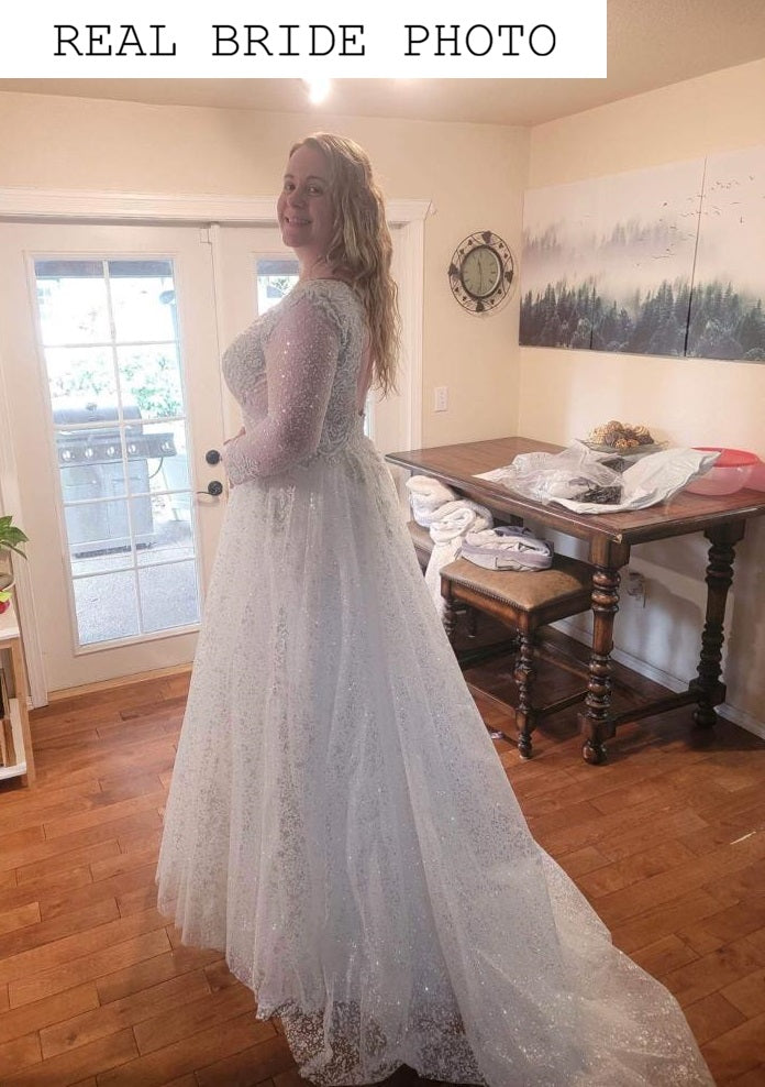 Open back sparkle wedding dress