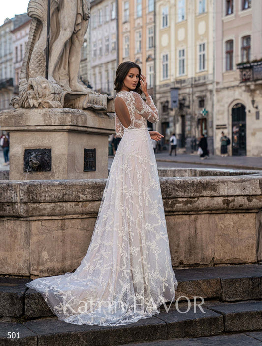 KatrinFAVORboutique-Long sleeve backless wedding dress See through bridal gowns