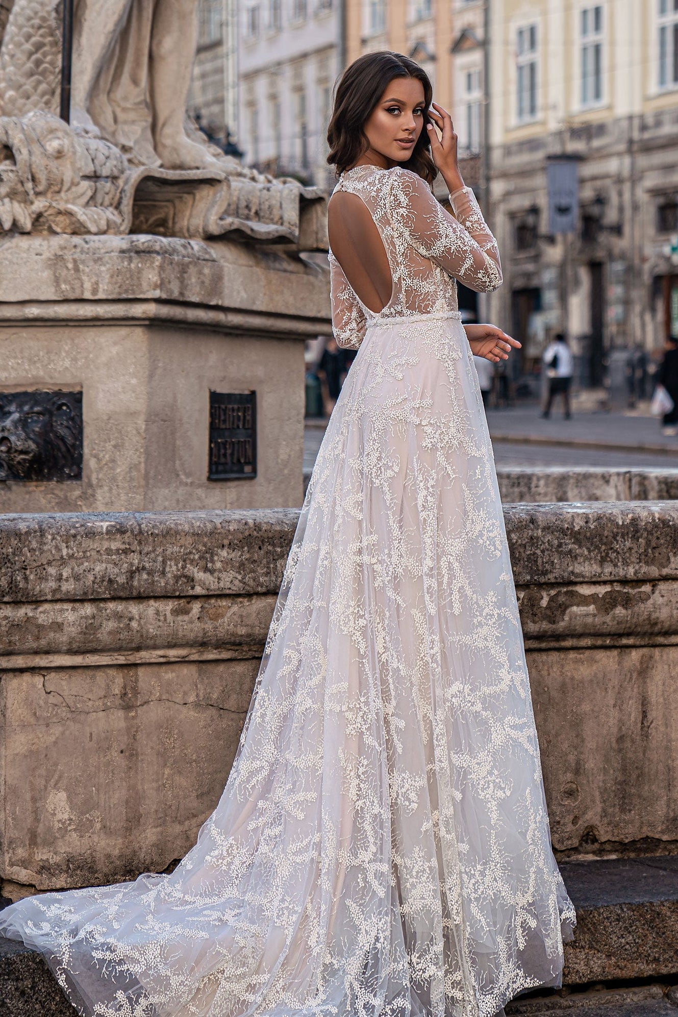 Long sleeve backless wedding dress See through bridal gowns