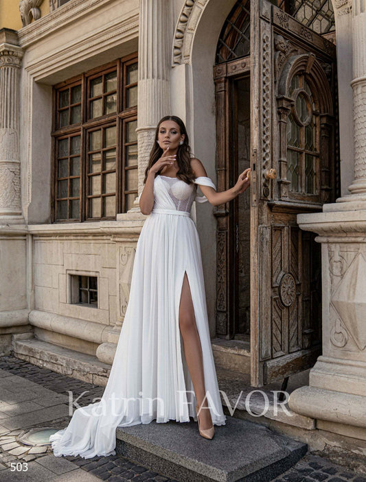 KatrinFAVORboutique-Flare wedding dress with chiffon Beach wedding gowns