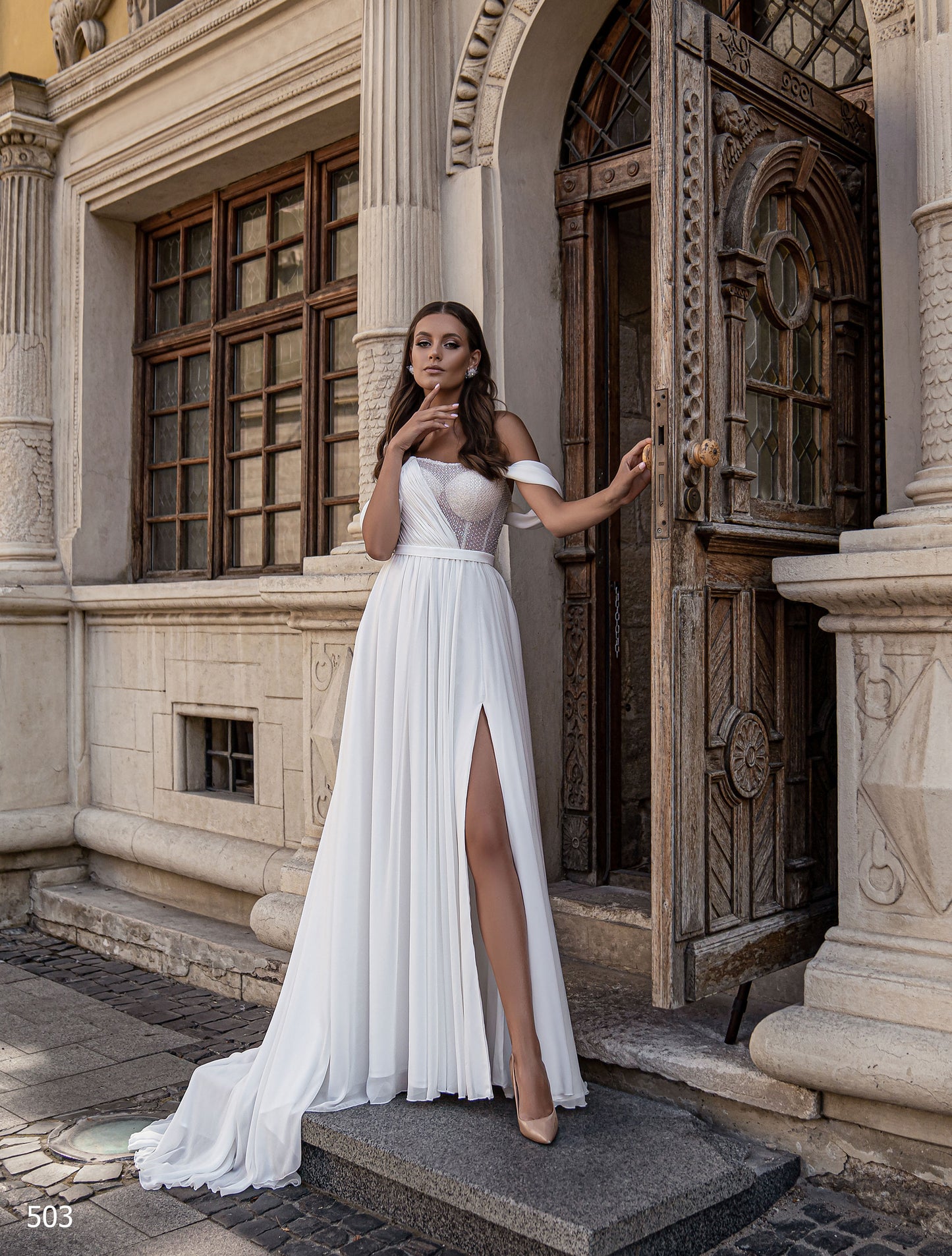 Flare wedding dress with chiffon Beach wedding gowns
