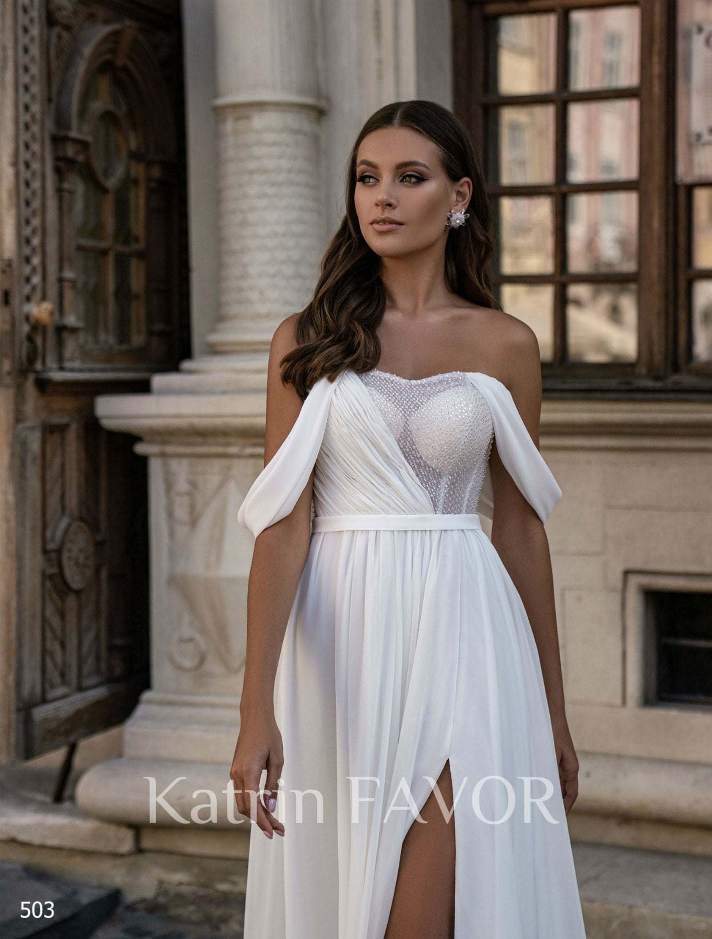 KatrinFAVORboutique-Flare wedding dress with chiffon Beach wedding gowns