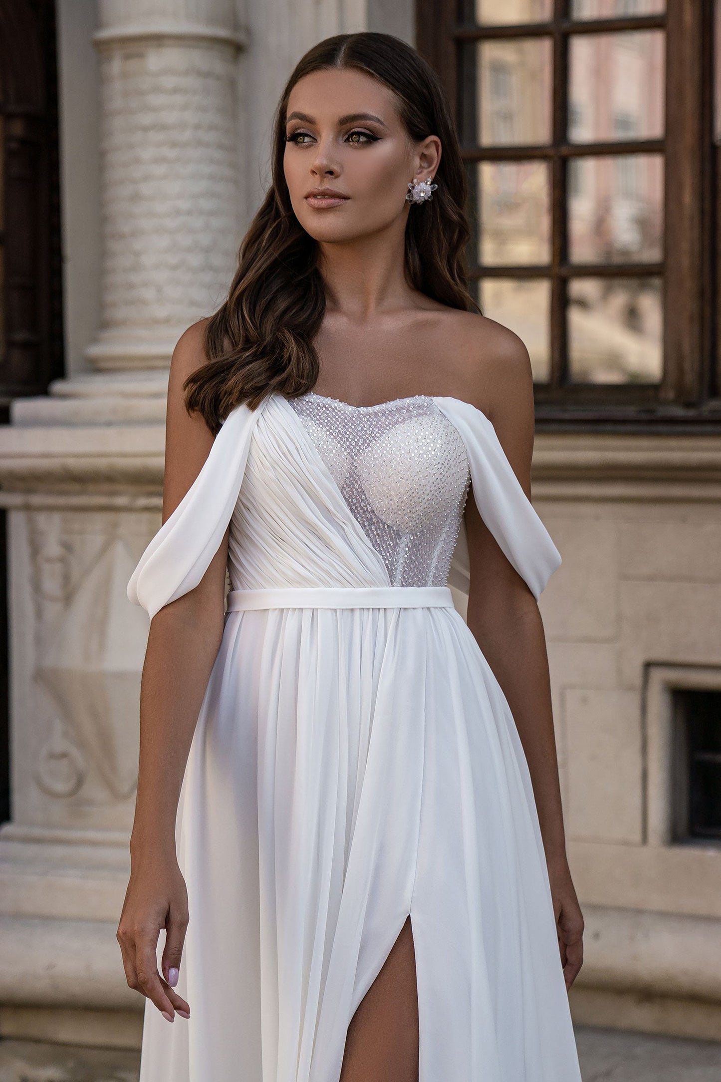 Flare wedding dress with chiffon Beach wedding gowns