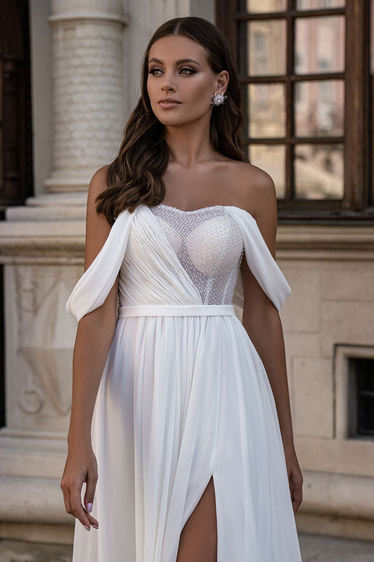 Flare wedding dress with chiffon Beach wedding gowns