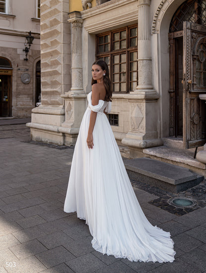 Flare wedding dress with chiffon Beach wedding gowns