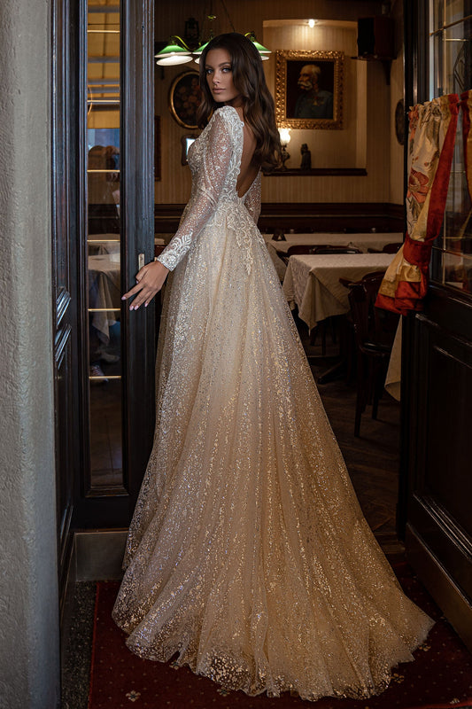 Open back sparkle wedding dress