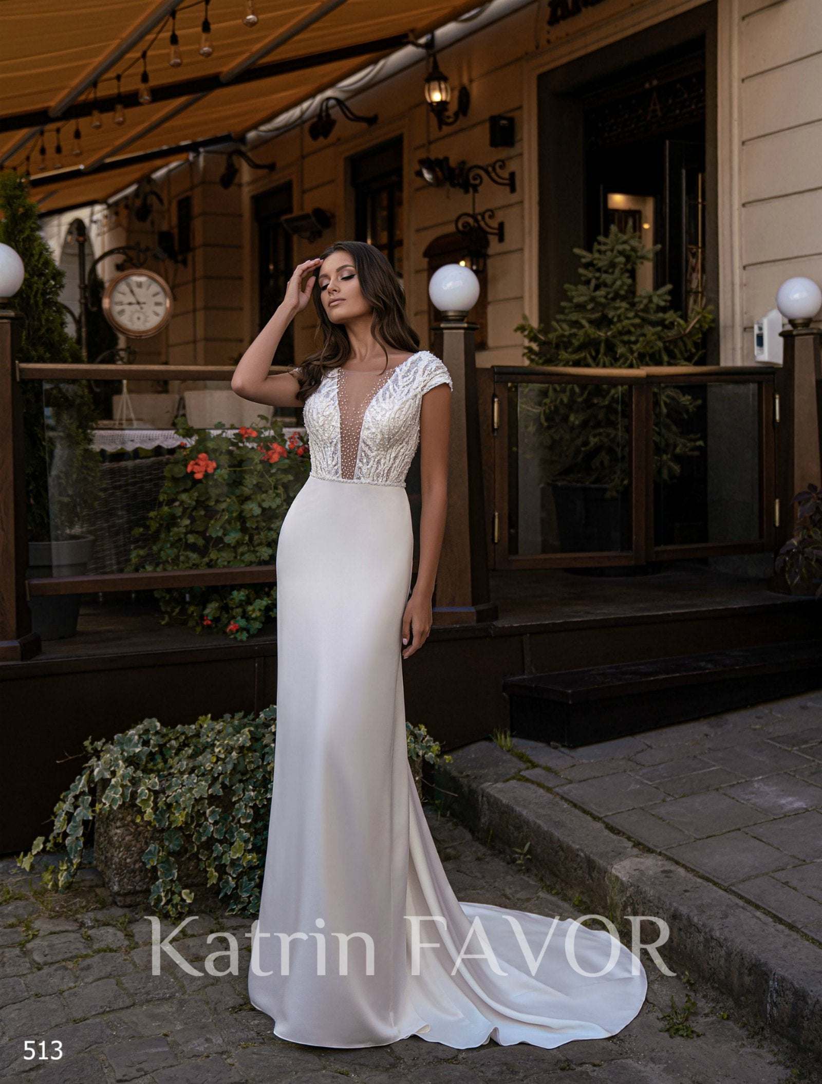 KatrinFAVORboutique-White satin sheath wedding dress Best minimalist wedding dresses